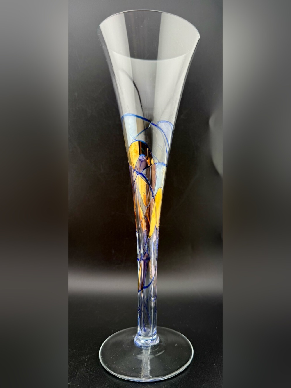 Milano Romanian Mosaic Stained Glass Champagne Flute Hand Blown Crystal